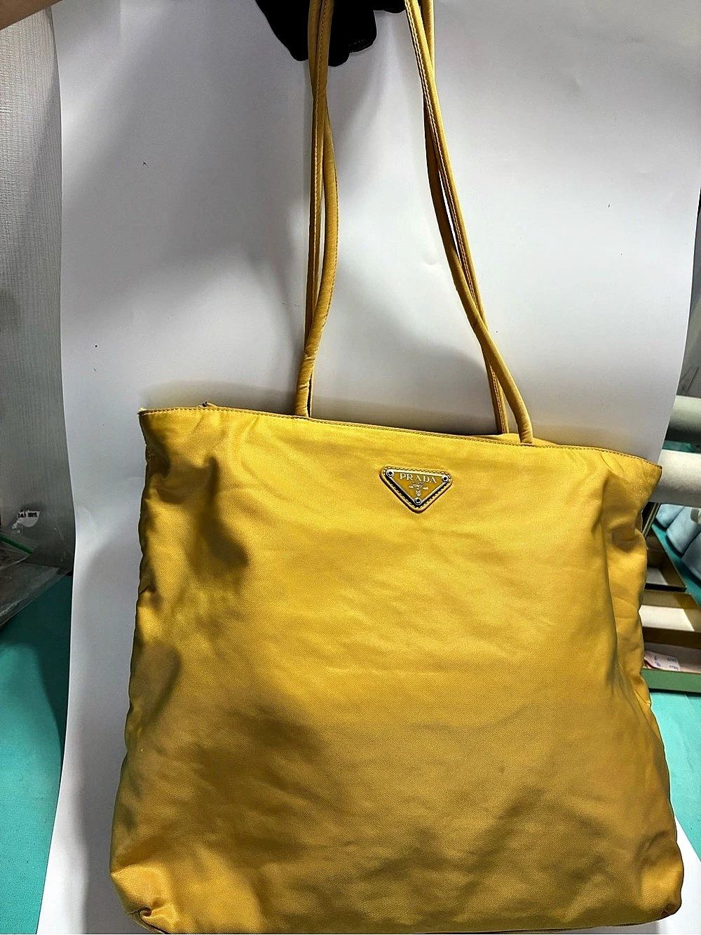 Prada Vintage Tessuto Nylon Tote Bag in Yellow
